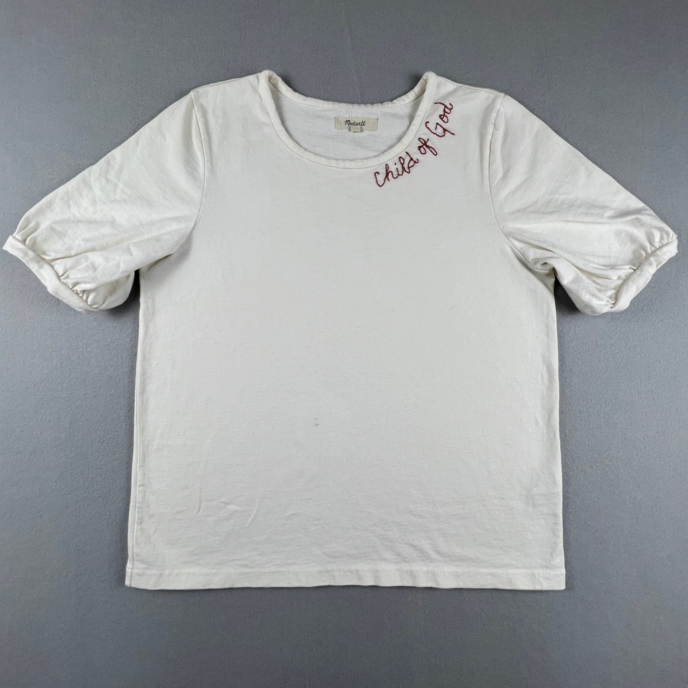 Madewell Puff Sleeve T-Shirt Womens Medium White Child of God Christian Graphic
